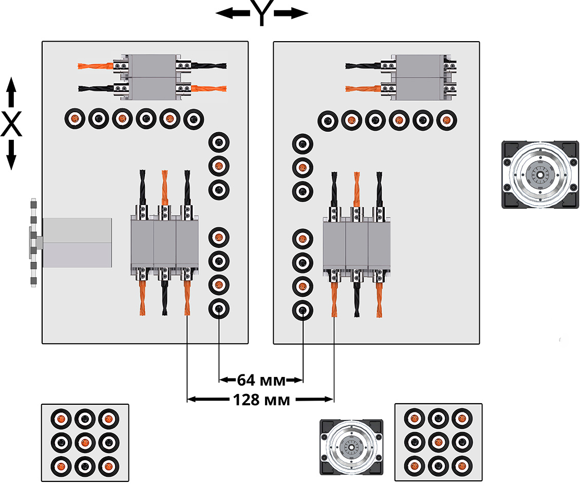 Configuration of the drilling group of the KDT KD-612th machine